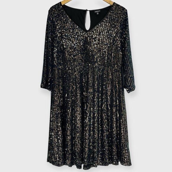 Torrid Sequins Mini Dress Size 10 Black Stretchy Cocktail Party Glam Fit Flare - Picture 2 of 13